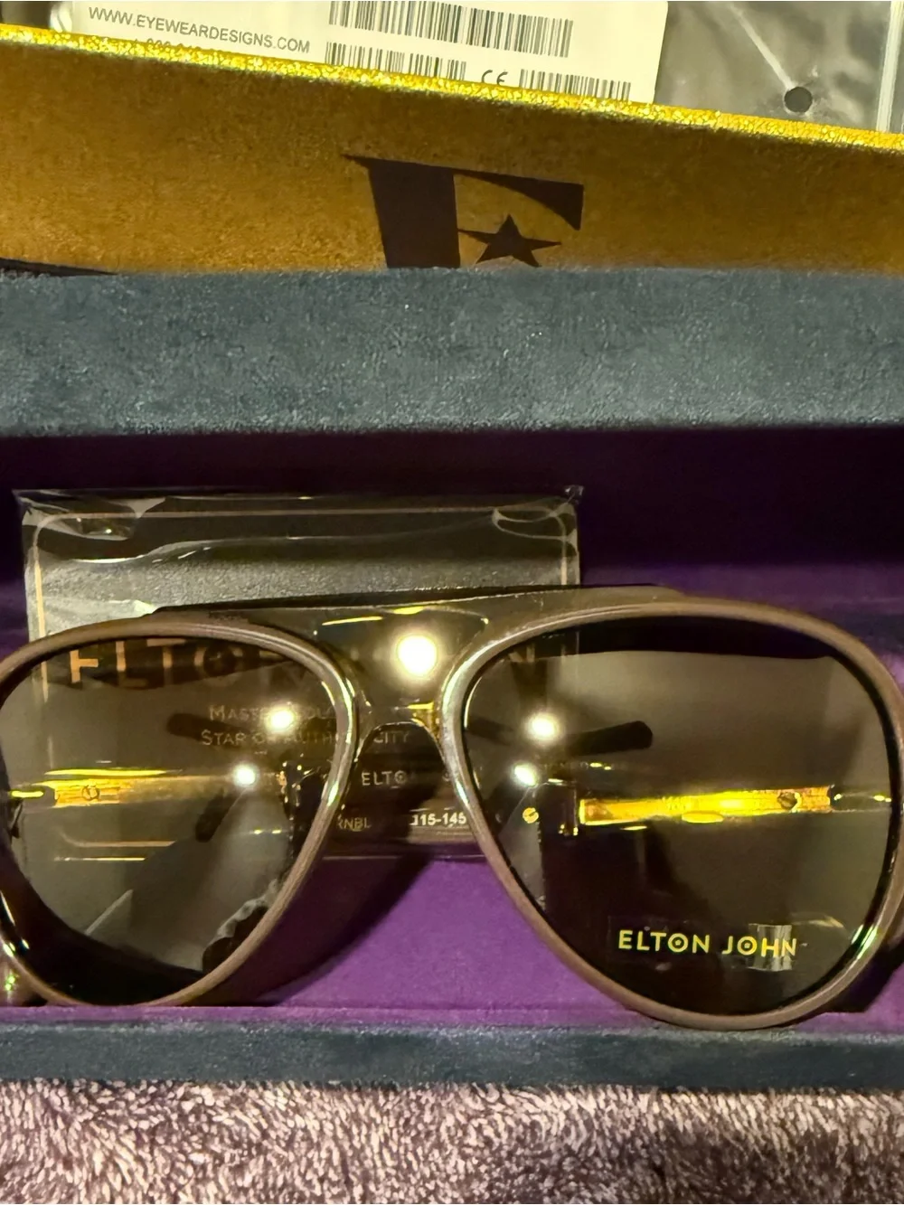 Elton John Signature Sunglasses - Brown with Gold Accents